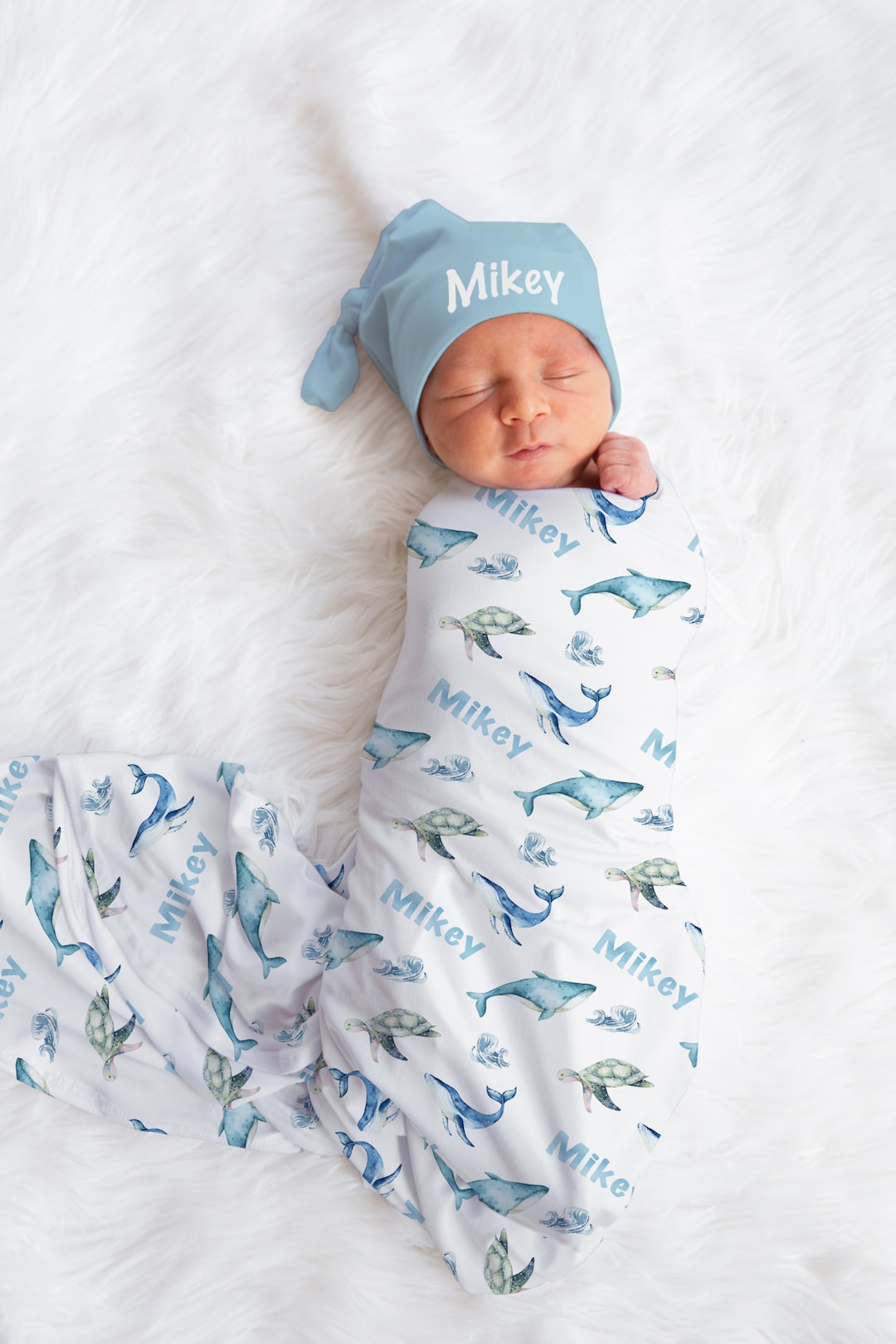 Baby Boy Swaddle Blanket Hat Set Under the Sea Baby Shower Etsy