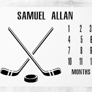 Baby Boy Milestone Blanket- Personalized baby boy blanket- Hockey Nursery Baby blanket- Baby shower gift- Monthly Growth Blanket