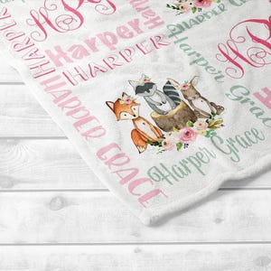 Personalized Baby Girl Blanket -Floral Minnie Mouse Baby Blanket -Monogrammed Baby Blanket -Baby Shower Gift- Floral Baby Blanket image 2