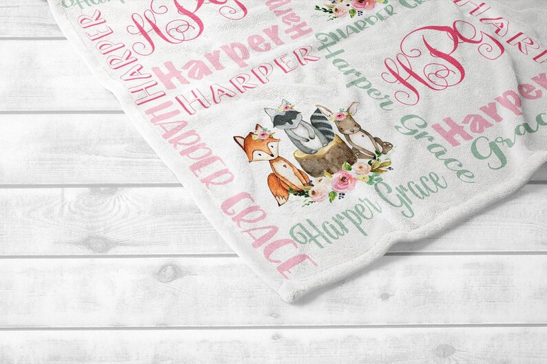 Personalized Baby Girl Blanket -Floral Minnie Mouse Baby Blanket -Monogrammed Baby Blanket -Baby Shower Gift- Floral Baby Blanket image 2