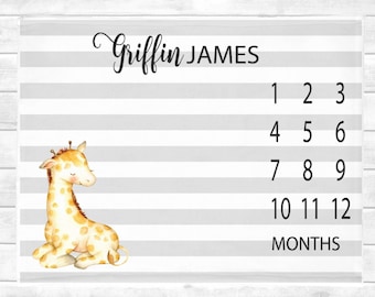 Giraffe Baby Milestone Blanket Boy Baby Month Blanket Baby Shower Gift Growth Blanket Milestone Personalized Baby Blanket Boy Fleece