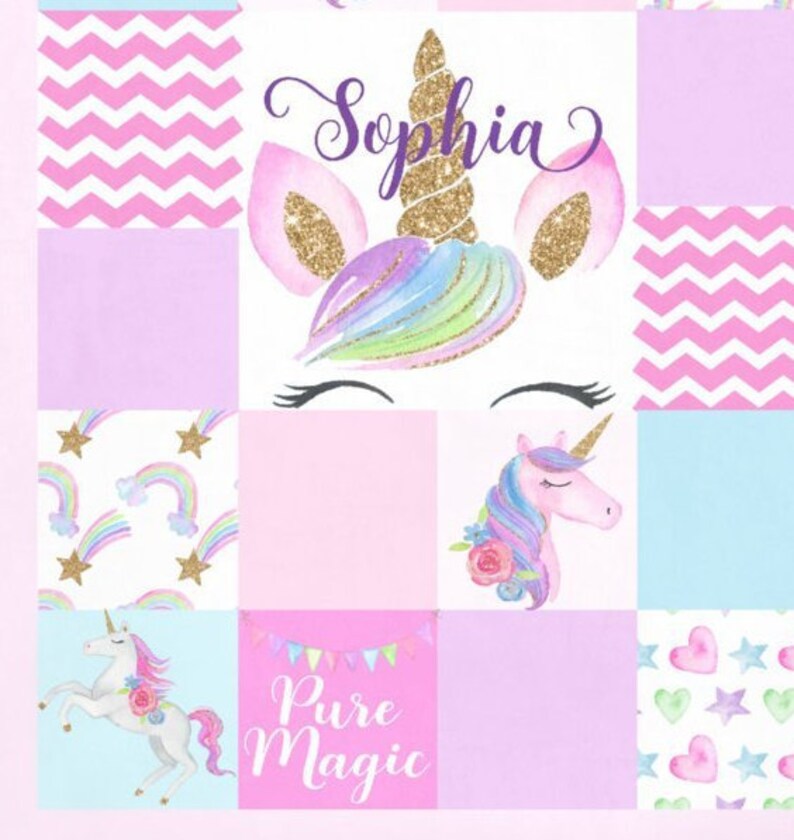 Personalized Unicorn Baby Blanket Baby Girl Quilt Minky Etsy