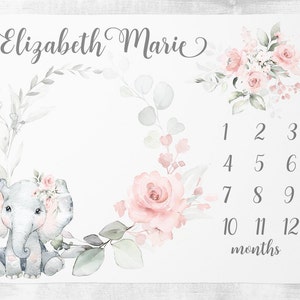 Manta de hito para niña, manta personalizada del mes del bebé, manta de seguimiento del crecimiento del bebé, regalo personalizado de baby shower, regalo para nueva mamá