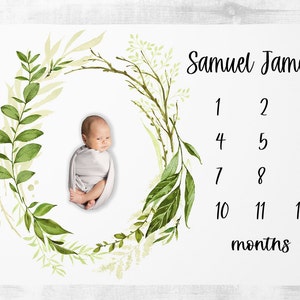 Grüne Meilenstein Decke, monatliches Wachstum Tracker, personalisierte Babydecke, benutzerdefinierte Decke, Baby-Dusche-Geschenk, neues Baby-Geschenk, Baby Boy