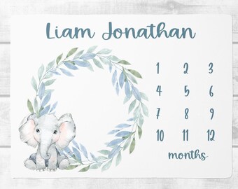 Elephant Baby Milestone Blanket boy Month Blanket Growth Tracker Fleece Blanket Baby Shower Elephant Baby Newborn Gift Safari Animal Blanket