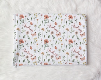 Personalized Butterfly Blanket with Name, Personalized Floral Baby Girl Blanket, Custom Toddler Girl Wildflower Blanket Boho Floral Bedding
