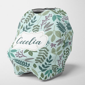 Gepersonaliseerde autostoel luifel, stretchy blad autostoel cover, gepersonaliseerde bloemen autostoel 4 in 1 cover, meisje autostoel luifel, Nursing Cover