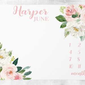 Blozen bloemen mijlpaal deken, baby maand deken, baby meisje mijlpaal deken track groei aandenken baby shower cadeau gepersonaliseerde deken