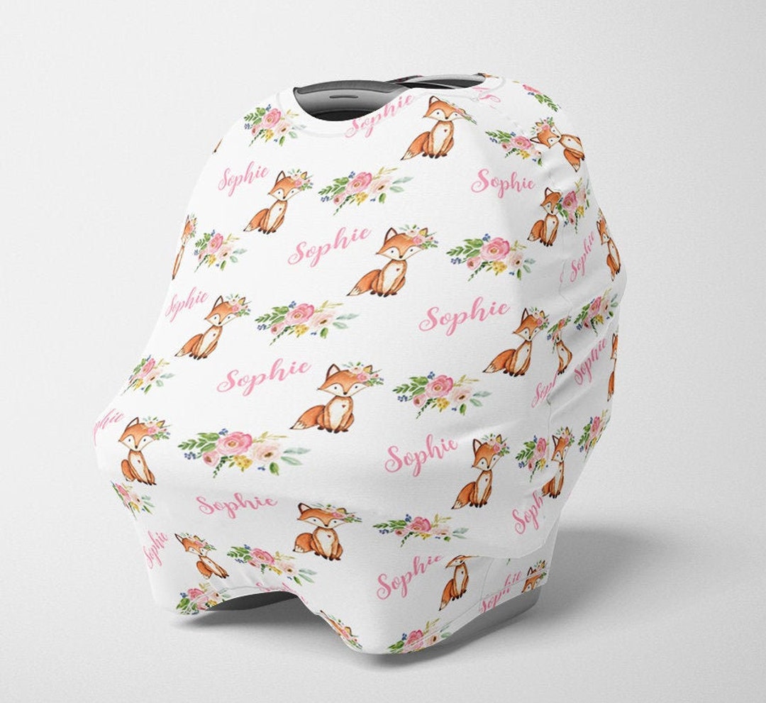 Personalized Car Seat Canopy, Woodland Girl Stretchy Car Seat Cover