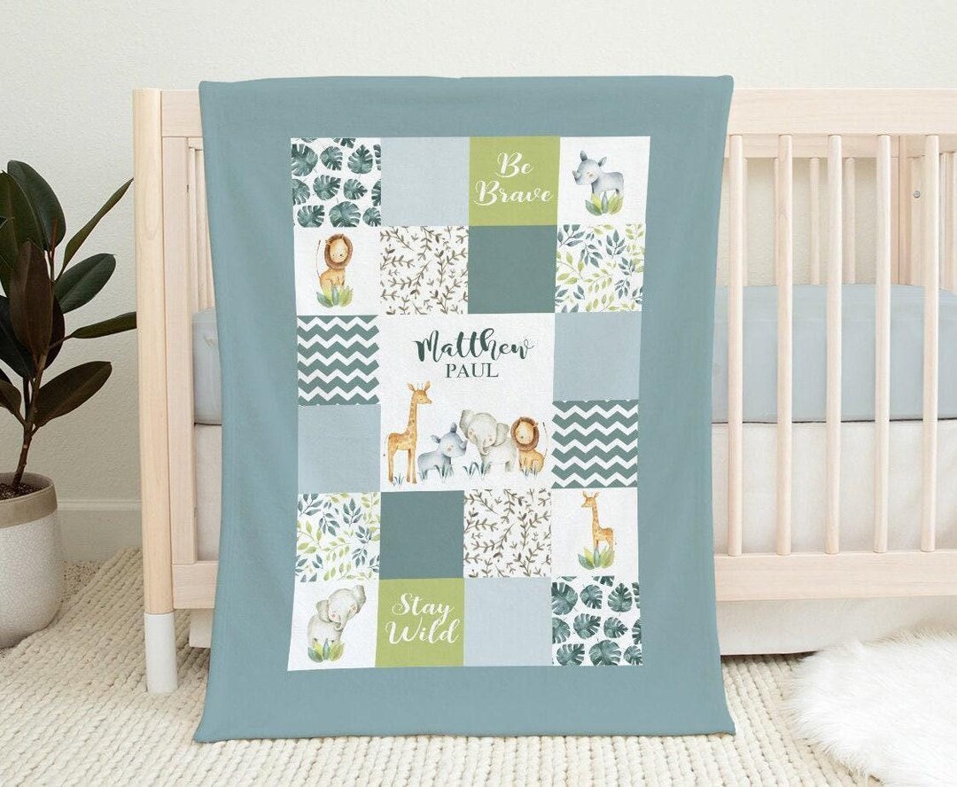 Custom Safari Baby Blanket- Personalized Baby Boy Blanket -baby Name ...