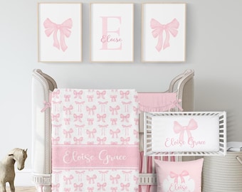 Pink Bow Crib Bedding Set - Personalized Baby Girl Nursery Bedding - Personalized Baby Girl Shower Gift- Coquette Aesthetic Nursery Set 587