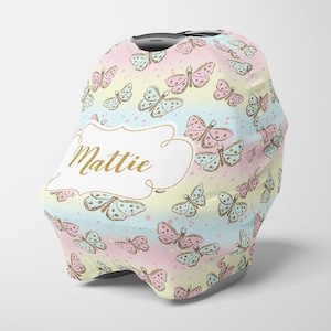 Baby meisje gepersonaliseerde autostoel luifel, stretchy bloemen autostoel cover, Rainbow baby autostoel cover, baby douche gift-verpleegkundige cover