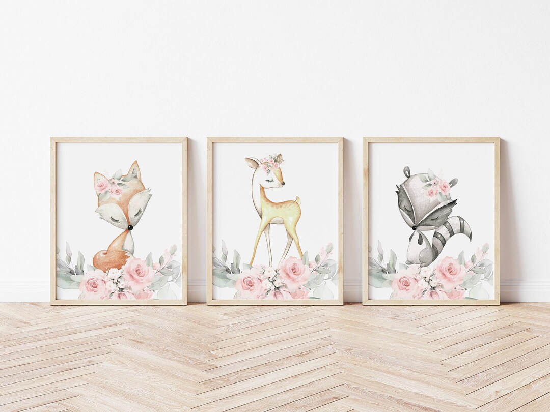 Baby Girl Nursery Wall Art, Woodland Nursery, Woodland Animal Prints ...