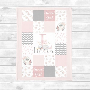 Personalized Baby Blanket - Baby Girl Quilt - Minky Bunny Rabbit Blanket -Baby Shower Gift- Personalized Baby Gift- Baby Name -Bunny Nursery