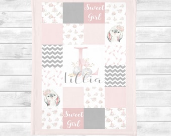 Gepersonaliseerde Baby Deken - Baby Girl Quilt - Minky Bunny Bunny Deken -Baby Shower Gift- Gepersonaliseerde Baby Gift- Baby Naam -Bunny Nursery