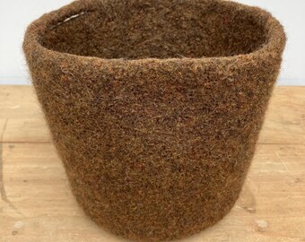 Felted Knitted Basket Khaki with Handles