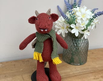 Hand Knitted Dragon with Scarf