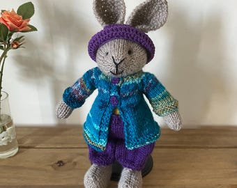 Hand Knitted Rabbit Baggy Purple Trousers and Colouful Coat