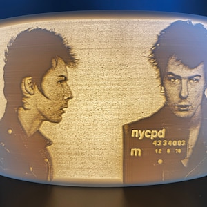 3D Printed Sid Vicious Mug Shot Lithophane Nightlight - Punk Rock Icon Decor, Vintage Lighting, Unique Gift for Music Fans