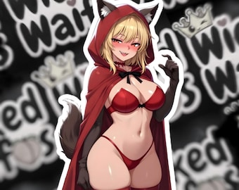 Vinylsticker Scarlet Hood Wolf Girl – Dark Fairy Tale Anime Waifu-sticker (volwassen)