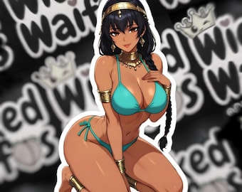 Vinylsticker Amber Desert Princess – Bikini-versie Anime Waifu-sticker (volwassen)