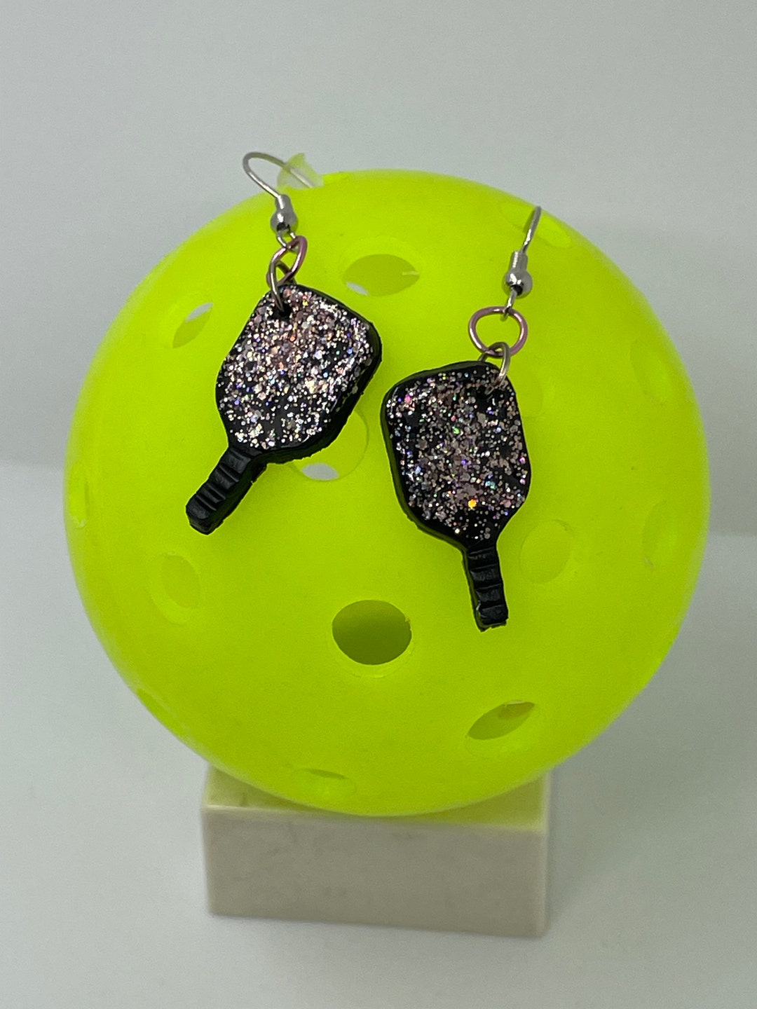 Glitter Pickleball Earrings Pink Pickleball Earrings Unique Etsy