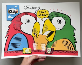 Same Again? Parrot comic pub print A3