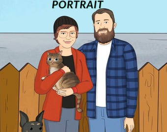 Portrait de dessin animé personnalisé, portrait de famille à partir d'une photo, cadeau de couple personnalisé, téléchargement numérique