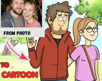 Portrait de famille en dessin animé personnalisé à partir d'une photo, cadeau de couple personnalisé, téléchargement numérique