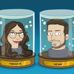 Retrato personalizado de cabeça em frasco em estilo cartoon – Arte retrô de ficção científica (Download digital)