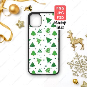 PSD + PNG +JPG Mock-Up natalizio per iPhone 11, Mock-Up custodia iPhone a sublimazione, Mock-Up custodia natalizia per iPhone, Sublimazione prodotto vuoto fotografico