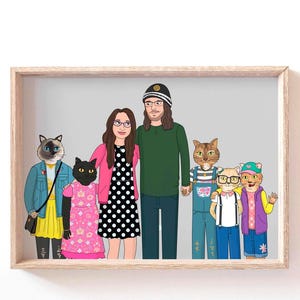Retrato familiar personalizado con mascota, ilustración de retrato de perro, retrato de mascota de dibujos animados, retrato de mascota a partir de una foto, regalo de último minuto, regalo navideño