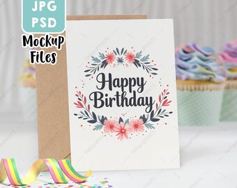 PNG + jpg+ PSD MOCKUP Briefpapier Geburtstagskarte, Grußkartenmodell, Babypartyeinladungsmodell, Smart-Objekt-Modell, Baby-Geburtstagsmodell
