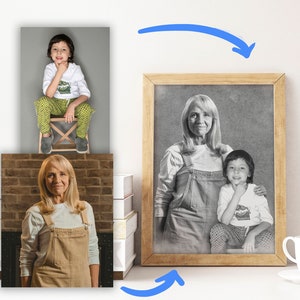 Add Loved One to Photo, Loss of Father-Mother, Family Portrait From Photos, Christmas Gift, Memorial Gift for Dad Mom,
