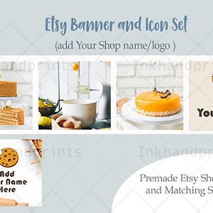 ベーカリーバナーとアイコン写真セット、Etsyバナー、ニュートラルなEtsyカバー画像、パーティーベーキングテーマバナー、かわいいストックフォト