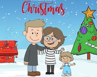 Portrait de famille personnalisé de Charlie Brown : cadeau unique de dessin animé (fichier numérique) fabriqué par l'homme