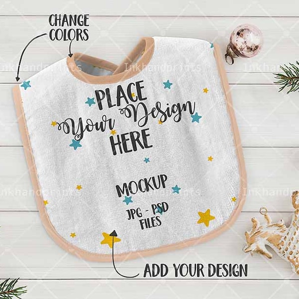 JPG + PSD Simple Blank White Baby Bib Mockup, Bib Stock Photo template mockup, Mock Up of Baby Bib, Dye sublimation baby bib mockup