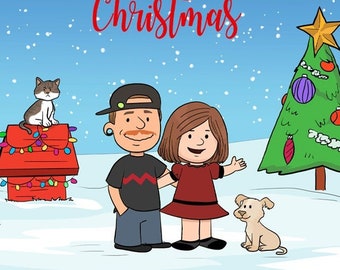 Custom Portrait - Charlie  Cartoon Family Portrait - Brown Custom personalized portrait