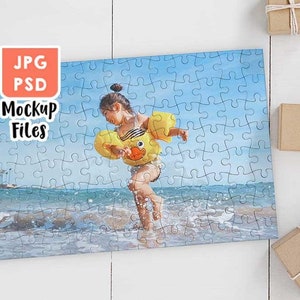 Mockup puzzli PSD + JPG, Mockup puzzli sublimacyjnych, Plik PSD + obiekt inteligentny, Edytowalny mockup puzzli Dodaj swój obraz