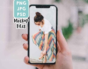 iPhoneを持つ手モックアップ：画面モックアップ（PSD）