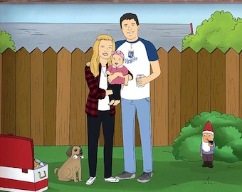 Portrait personnalisé de style King Hill à partir d'une photo, cadeau numérique de famille ou de couple de dessin animé personnalisé