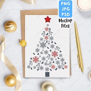 Maquete de cartão de Natal PNG + PSD + JPG, maquete de cartão comemorativo, maquete de papelaria para convite, maquete estilizada, cartão estilo maquete de Natal, maquete de feriados