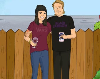 Portrait de famille personnalisé, portrait de dessin animé personnalisé à partir d'une photo, d'un couple et d'une illustration d'animal de compagnie, téléchargement numérique