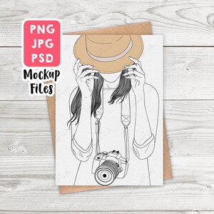 Maqueta de tarjeta, maqueta de tarjeta de retrato de 5x7", maqueta de tarjeta de felicitación, maqueta de invitación de baby shower, tarjeta blanca + foto de sobre kraft, foto de tarjeta blanca