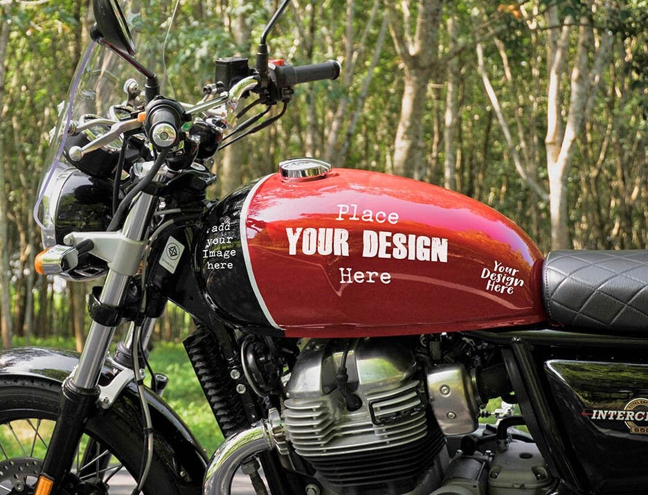 JPG + PSD motorcycle  Vinyl decal / sticker Mockup,mockup for svg vinyl  vehicle decal  Mock-up, smart motorbike object decal mockup