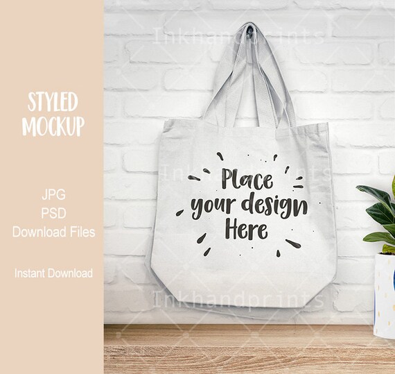 JPG PSD Tote Bag Mockup Summer Canvas Tote White Canvas Tote Bag