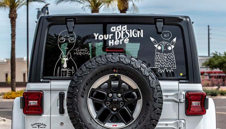 Download JPG PSD Vinyl decal / sticker Rear Window Car Mockup 4x4 ...