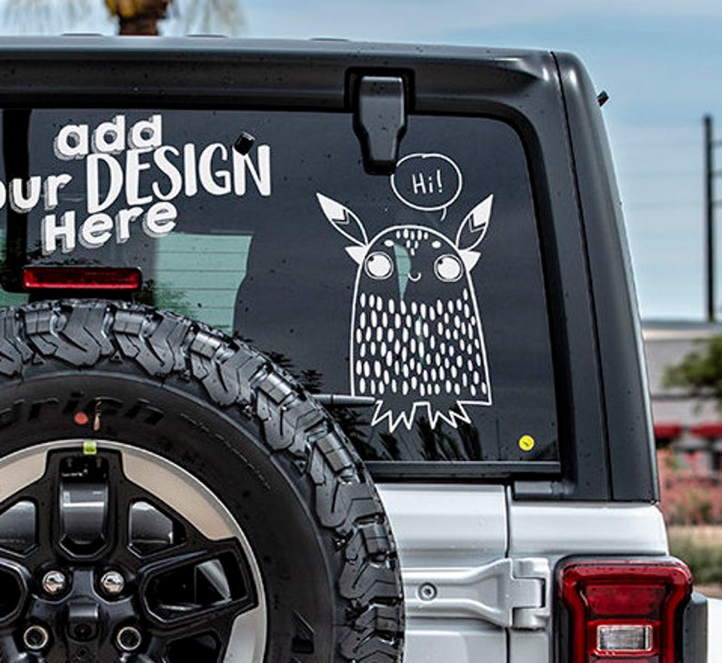 Download JPG PSD Vinyl decal / sticker Rear Window Car Mockup 4x4 ...