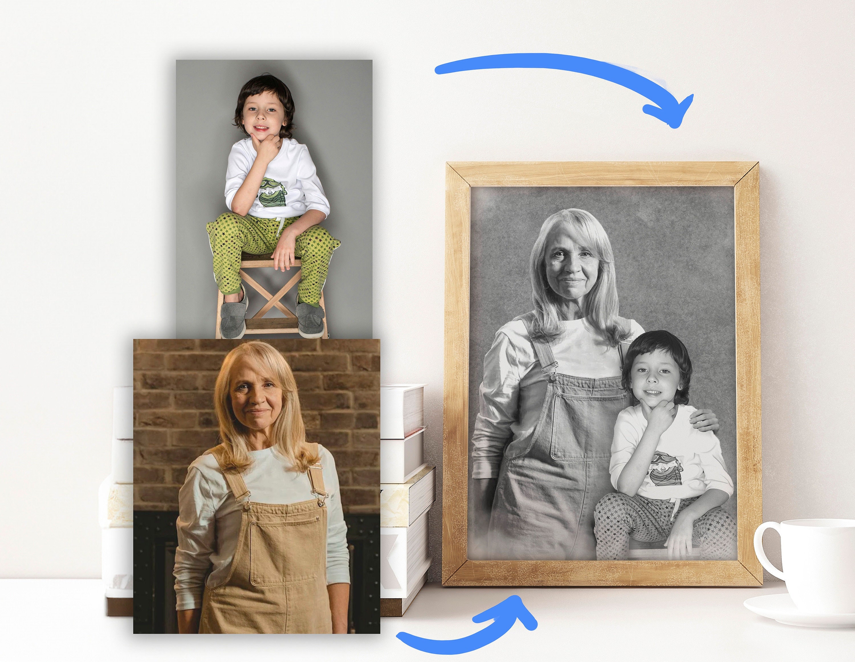 Add Loved One to Photo, Loss of Father-Mother, Family Portrait From Photos, Christmas Gift, Memorial Gift for Dad Mom,