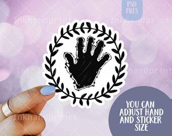 Vinyl Decal Mockup: Hand Holding Sticker, PC MacBook Laptop (PSD)